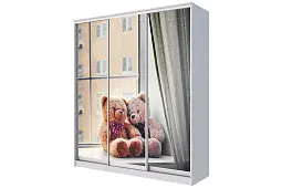 Шкаф-купе 3-х дверный с фотопечатью Мишки на окне 2300 2014 620